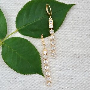 Catherine Popesco Gold and White Crystal Drop Earrings